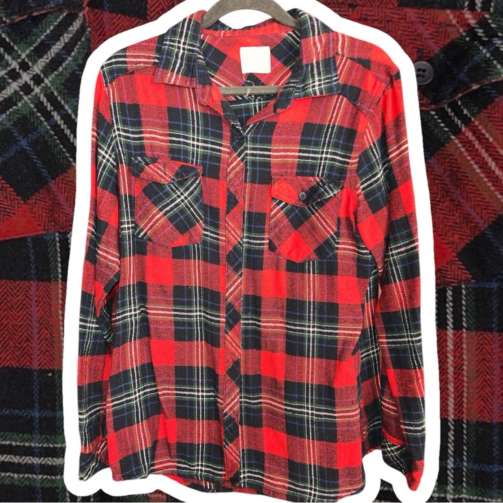 Red Plaid Button-Up Shirt